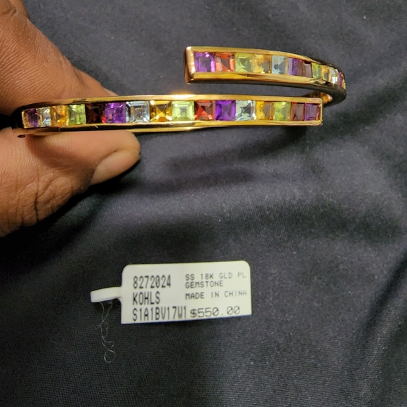 18k on SS multi colored gemstone bracelet - Picture 2 of 4